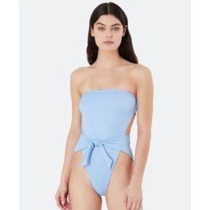Onia Women's Scarlette Strapless Tie Front One Piece Swimsuit Della Blue Small